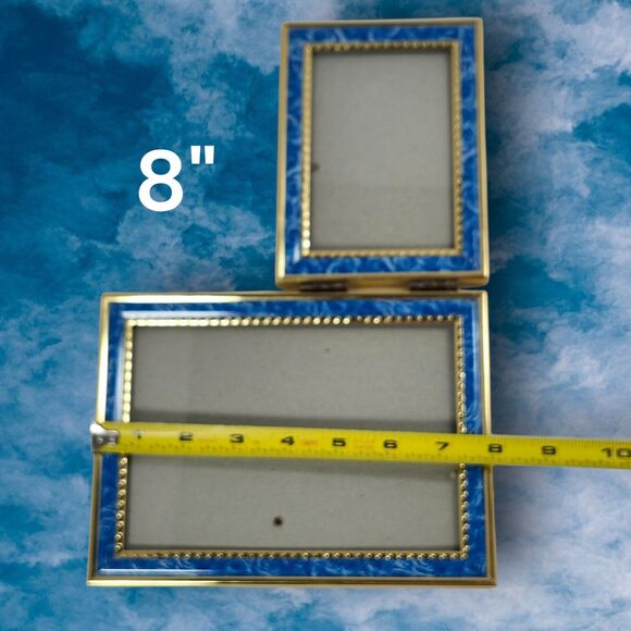 Vintage Hinged Photo Frame Blue Rose Plastic & Gold 5x7 & 4x6 Dual Display - Picture 6 of 6